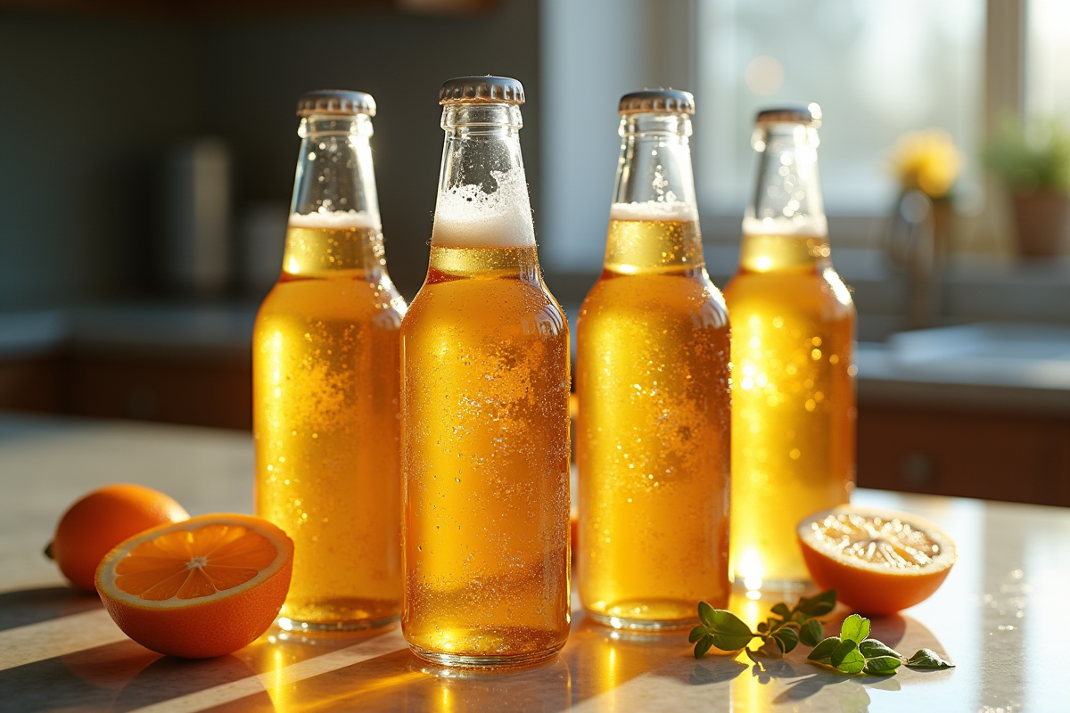 Bouteilles de bière sans gluten glacées avec agrumes