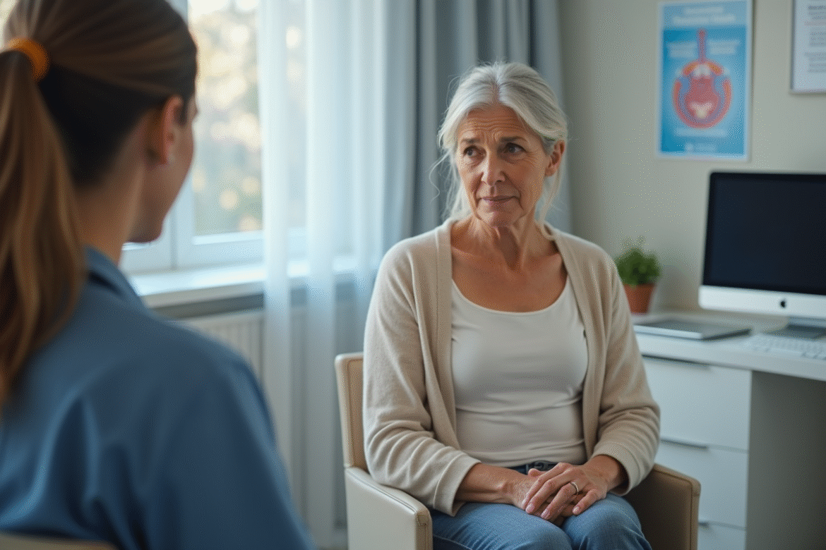 Femme d'âge moyen en consultation médicale urologique