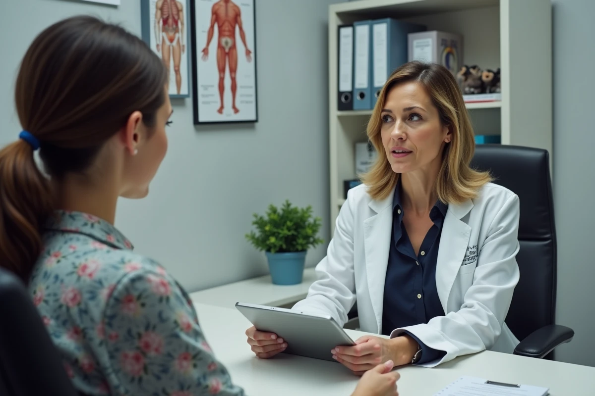 Médecin femme en consultation avec une patiente dans un cabinet médical, discussion sur les infections à mycoplasmes et leurs symptômes chez la femme