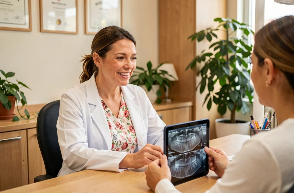 Maud Decaux, dentiste à Wattrelos, en consultation avec un patient
