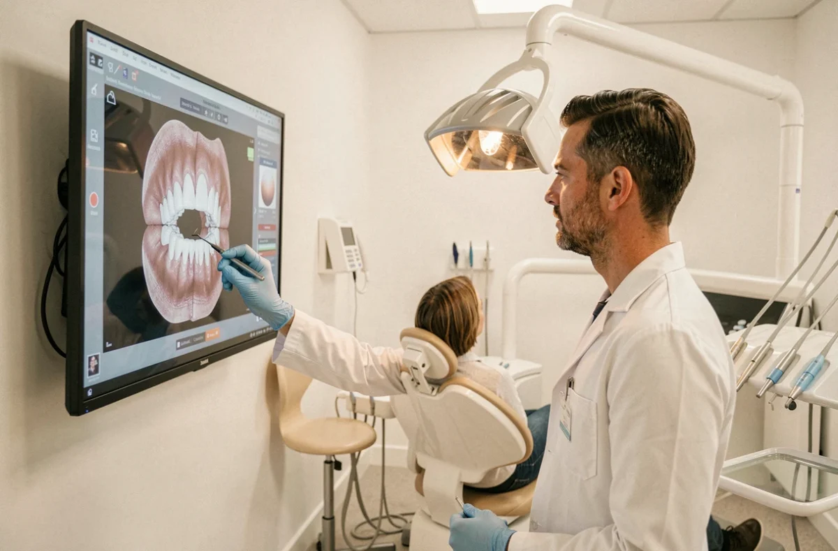 Dr Marc-Antoine Bécavin analysant une radiographie dentaire dans son cabinet à Lille