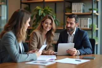 Groupe de professionnels en réunion dans un bureau moderne