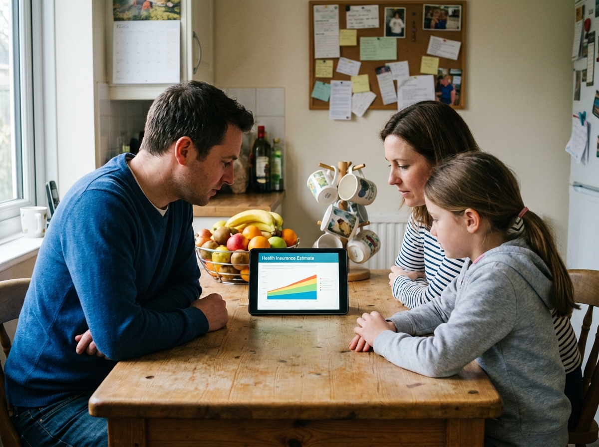 Famille discutant d une estimation de sante à la maison