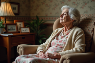 Femme agee assise paisiblement dans un fauteuil