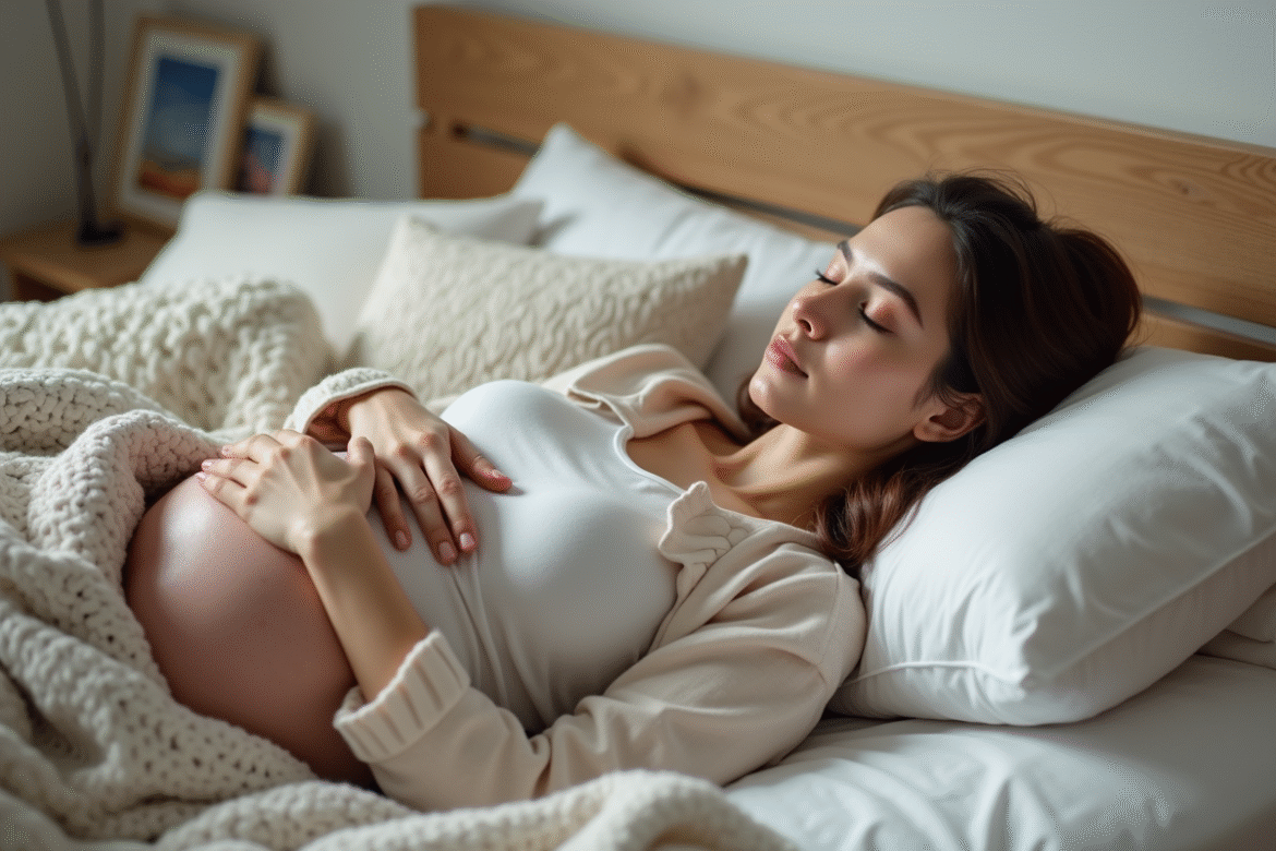 Femme enceinte dormant paisiblement dans sa chambre