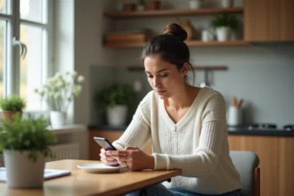Femme assise à la maison planifiant un rendez-vous médical