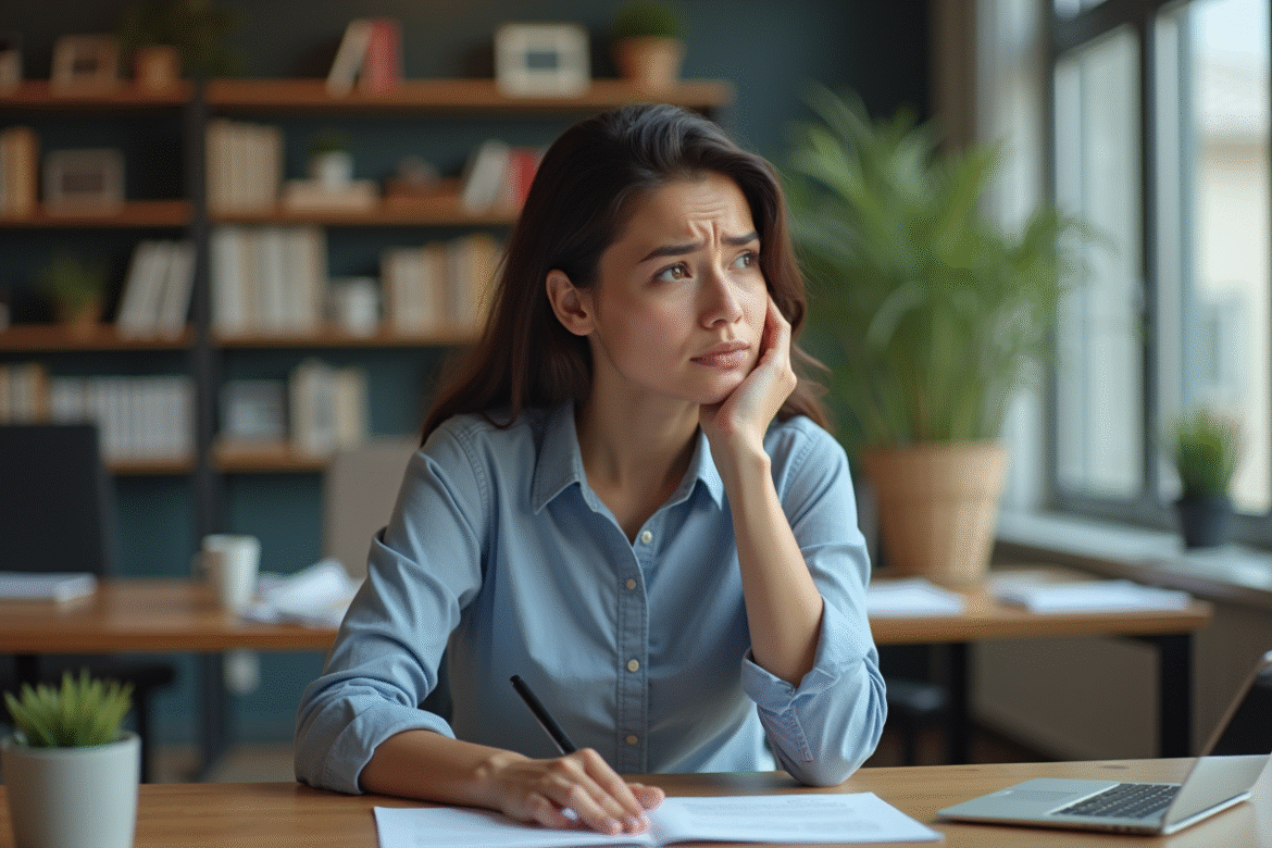Femme fatiguée au bureau dans un environnement moderne
