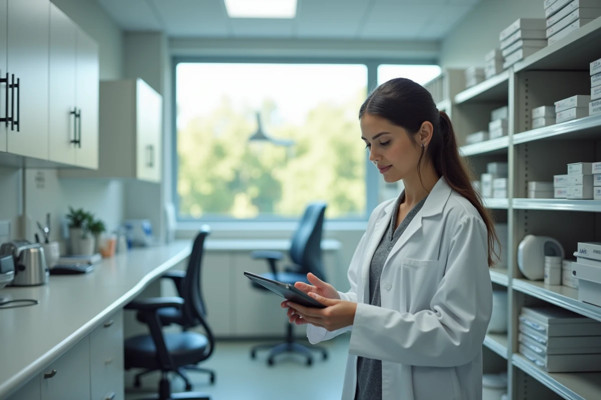 Jeune gestionnaire dentaire vérifiant l