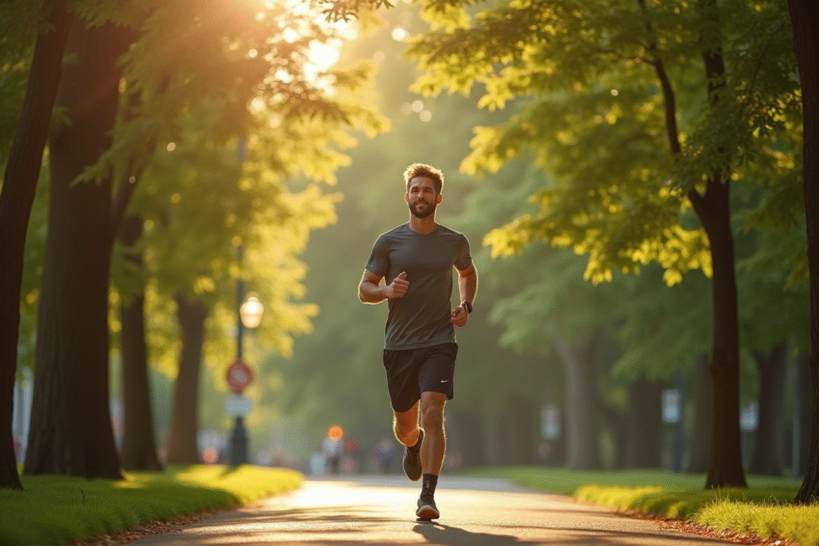 Homme actif en ville dans un parc ensoleille