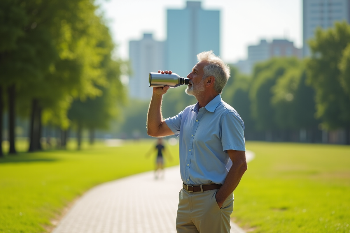 Homme dans un parc urbain bucolique en été
