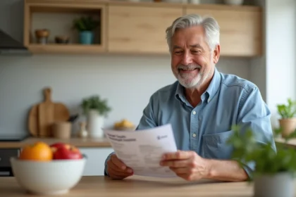 Homme d'âge moyen lisant une brochure sur la santé du cœur