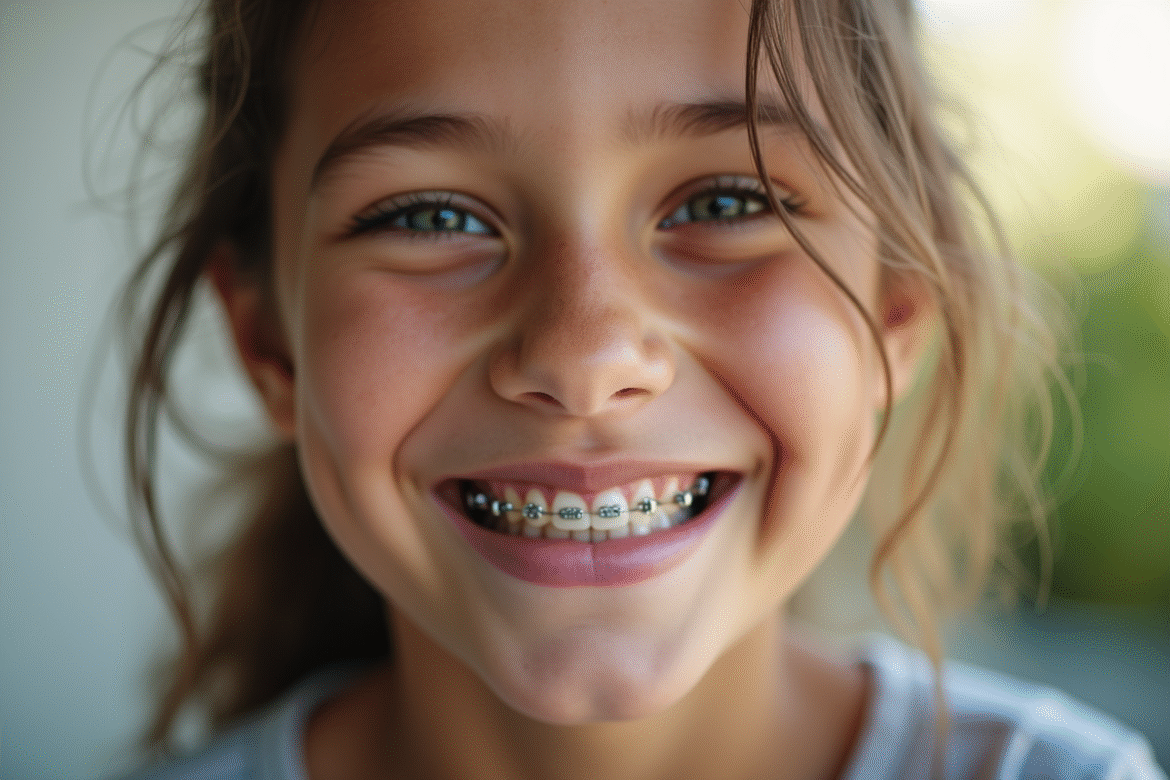 Adolescent souriant avec appareils dentaires visibles