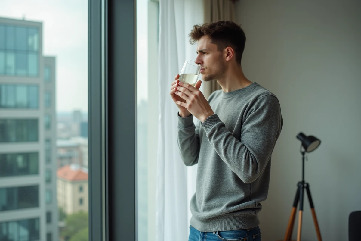 Jeune homme buvant de l