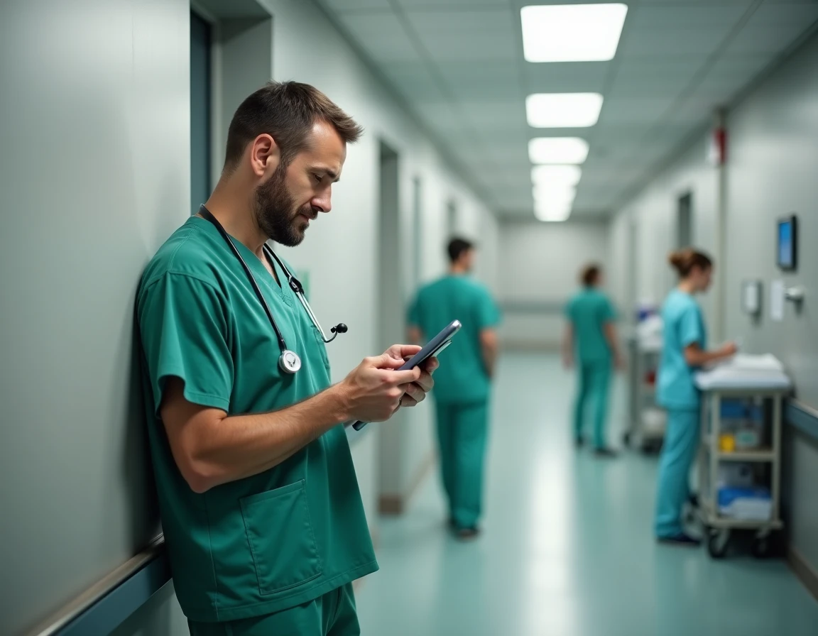 Médecin en couloir d'hôpital consultant une tablette face aux changements imposés par la loi Rist en 2026