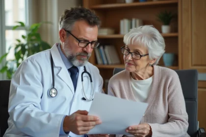 Medecin et femme agee en consultation medicale