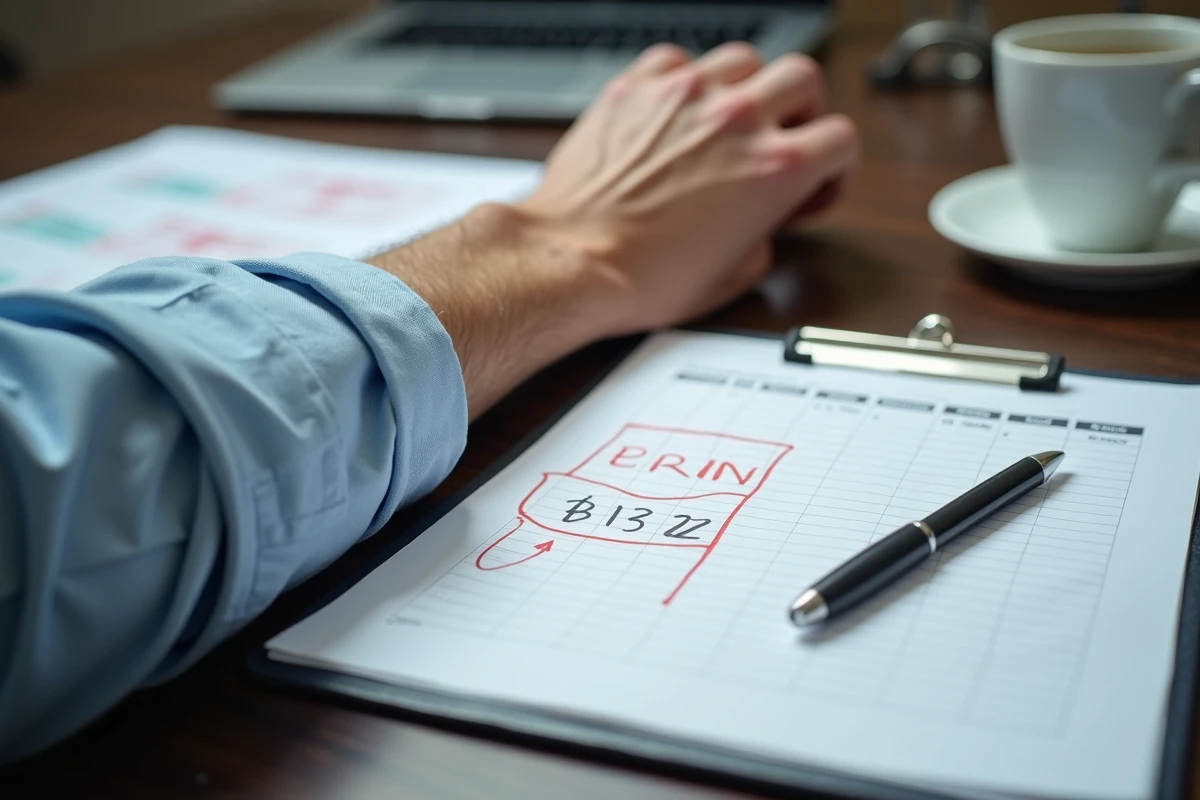Gros plan d'un bras d'homme posé sur un bureau avec un calendrier et une date entourée, symbolisant la planification de l'abstinence avant un test CDT