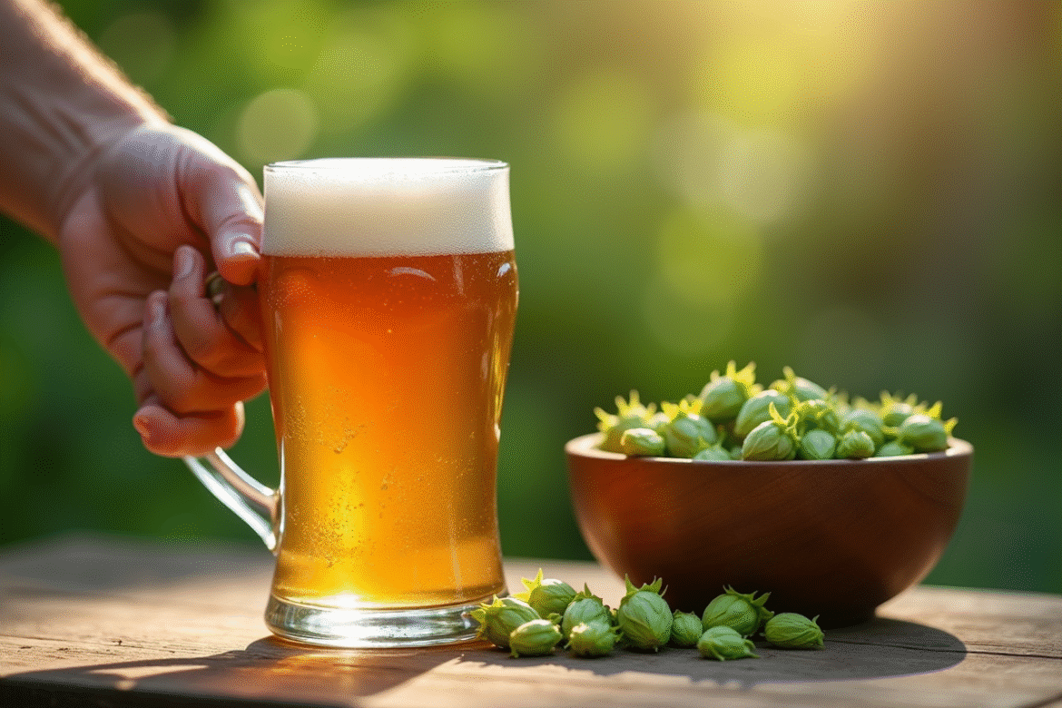 Verre de bière sans gluten dorée avec mousse fraîche